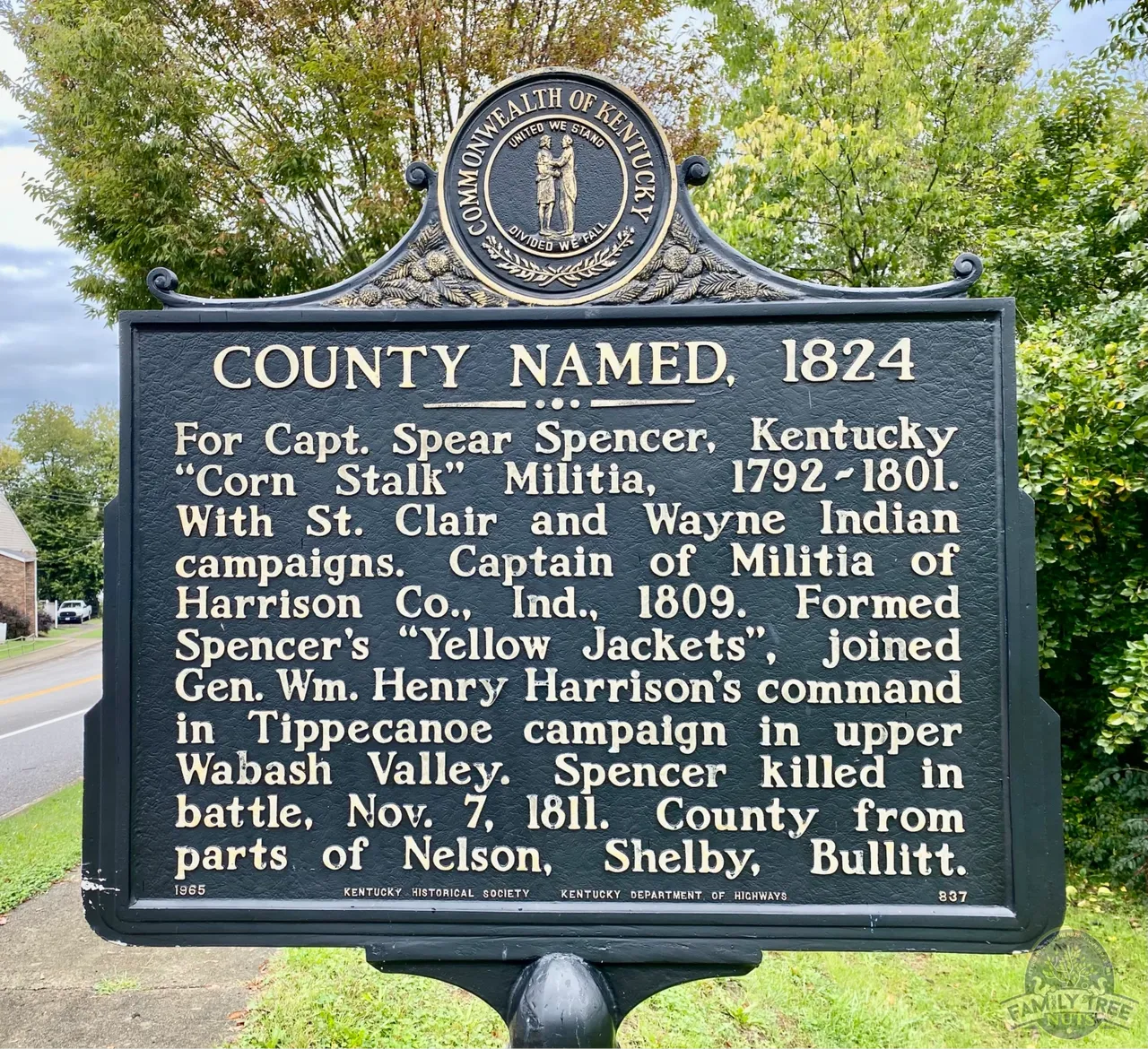 Historic marker for Spencer County, Kentucky