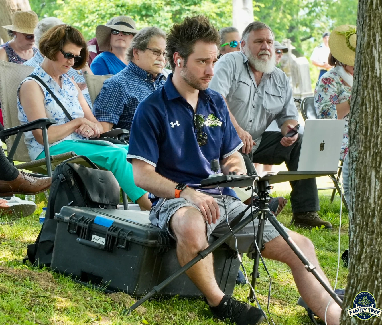 A man sitting on the ground with a camera.