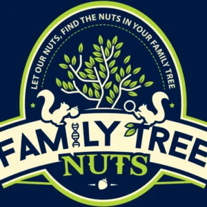 A family tree nuts logo with the words " let our nuts find the nuts in your family tree ".