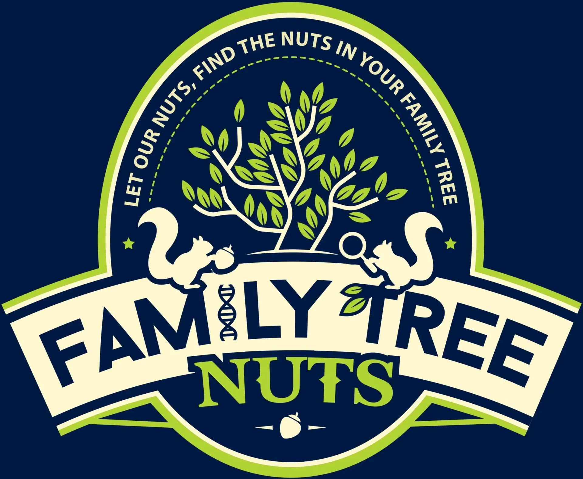 A family tree nuts logo with the words " let our nuts find the nuts in your family tree ".