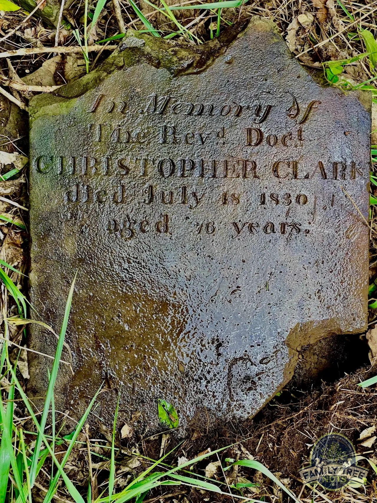 The grave of Reverend & Doctor Christopher Clark 1754-1830 was once lost, but is now found.